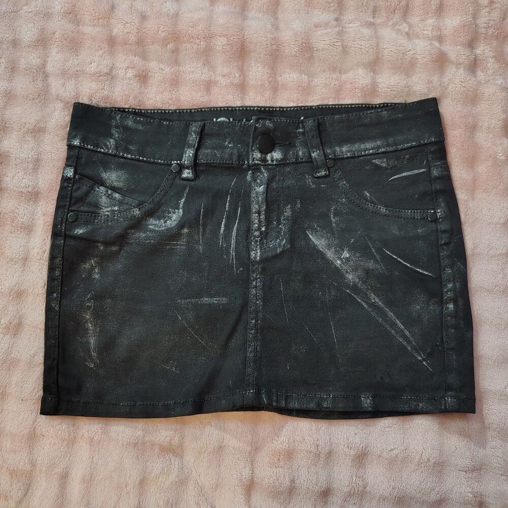 Y2K Rue21 Black With Silver Shimmer Mini Skirt Stretchy Size 5/6